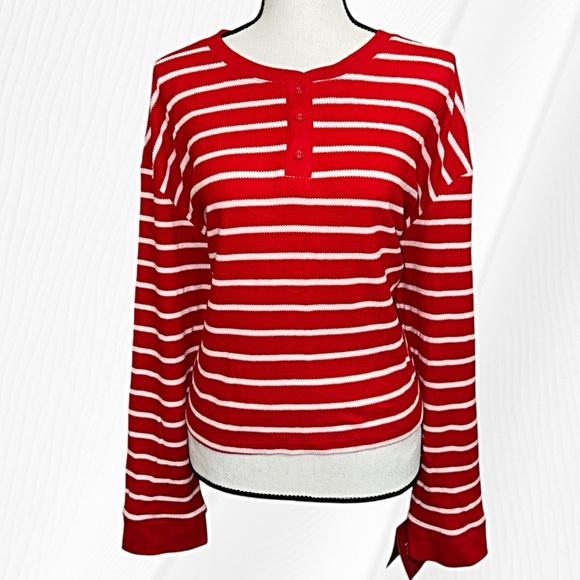 WOMEN’S STRIPPED THERMAL PAJAMA TOP - Picture 3 of 8
